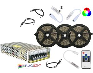Комплект 15 m LED лента RGB 60 LED/m с RF контролер, 21 A захранване , усилватели + подарък конектори